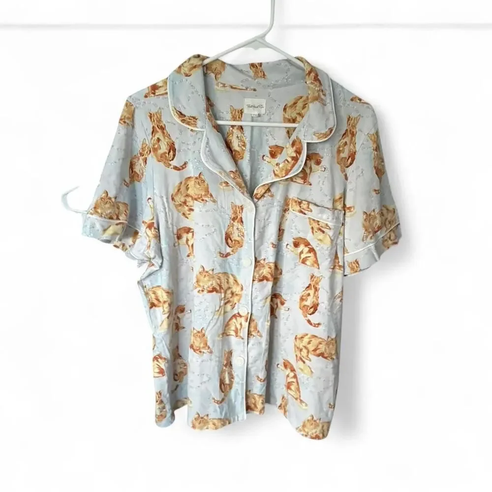 Source Unknown Gray Cat Print Short Sleeve Pajama Set - Picture 3 of 6